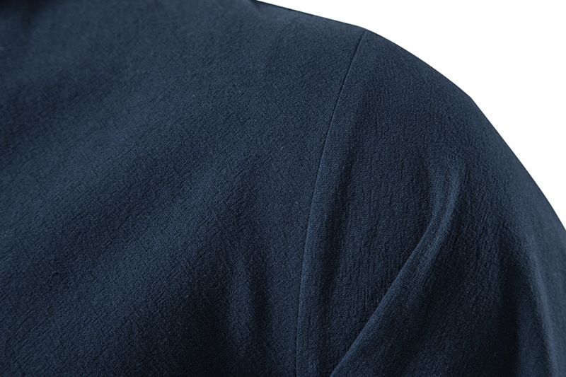 Îmbrăcăminte bărbătească, mânecă lungă, mărime europeană, bumbac și in, cămașă Henry, casual, guler înalt, culoare solidă, costum din două piese, costum de bărbat cu buline_voghion.com