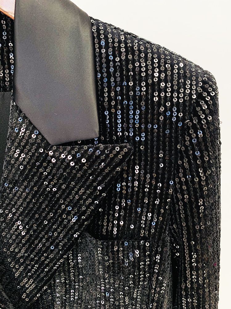 GraceChic GraceChic En stock 2025 Mode européenne et américaine Nouveau blazer croisé en velours à sequins, coupe ajustée, pantalon évasé_voghion.com