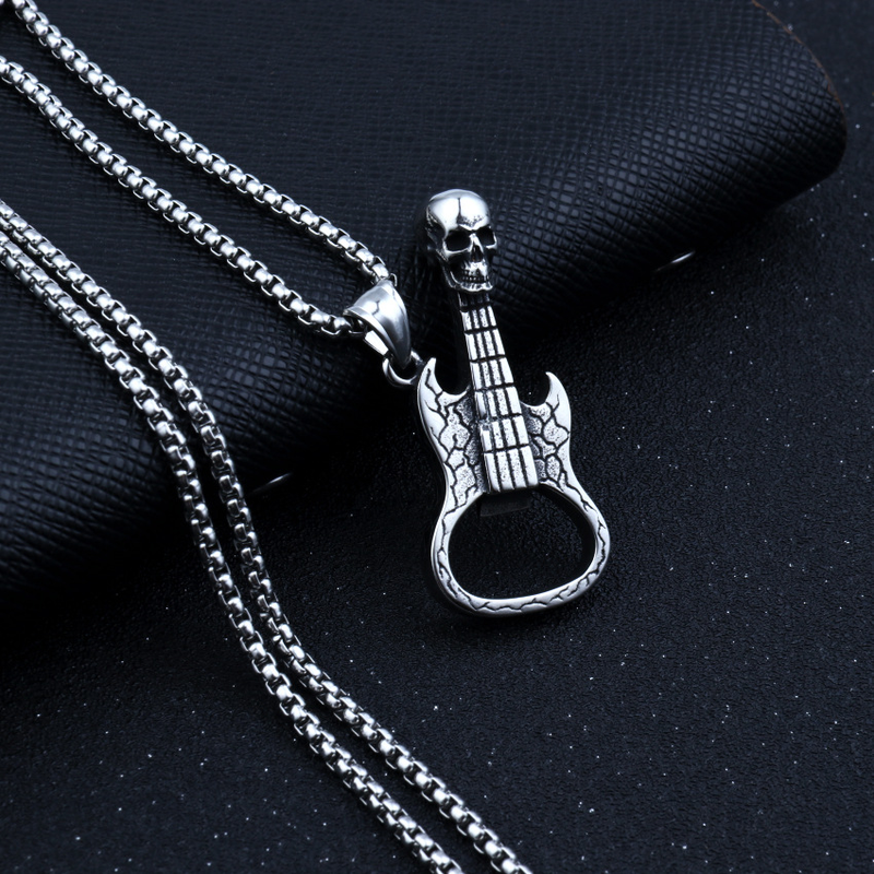 Vintage Skull Guitar Opener Pendant Necklace Men's Hip Hop Rock Personality Design Jewelry Accessories Party Gifts_voghion.com