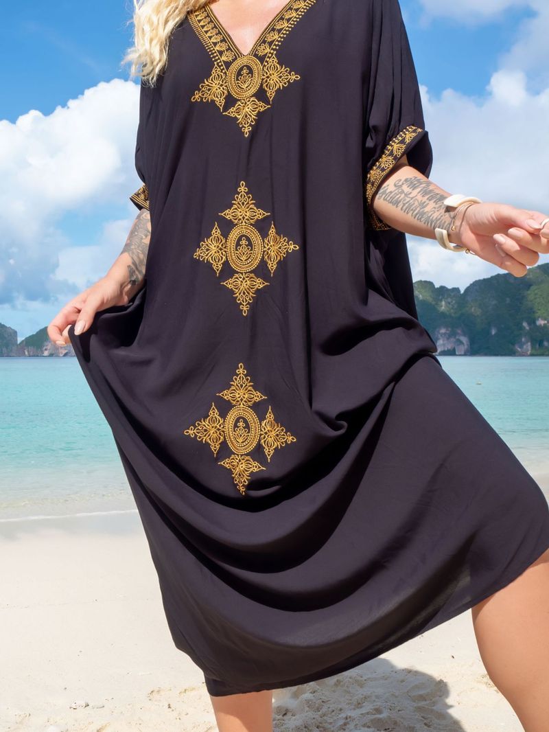Robe de plage brodée en coton pour femme - Jupe longue portefeuille légère pour maillot de bain et protection solaire_voghion.com