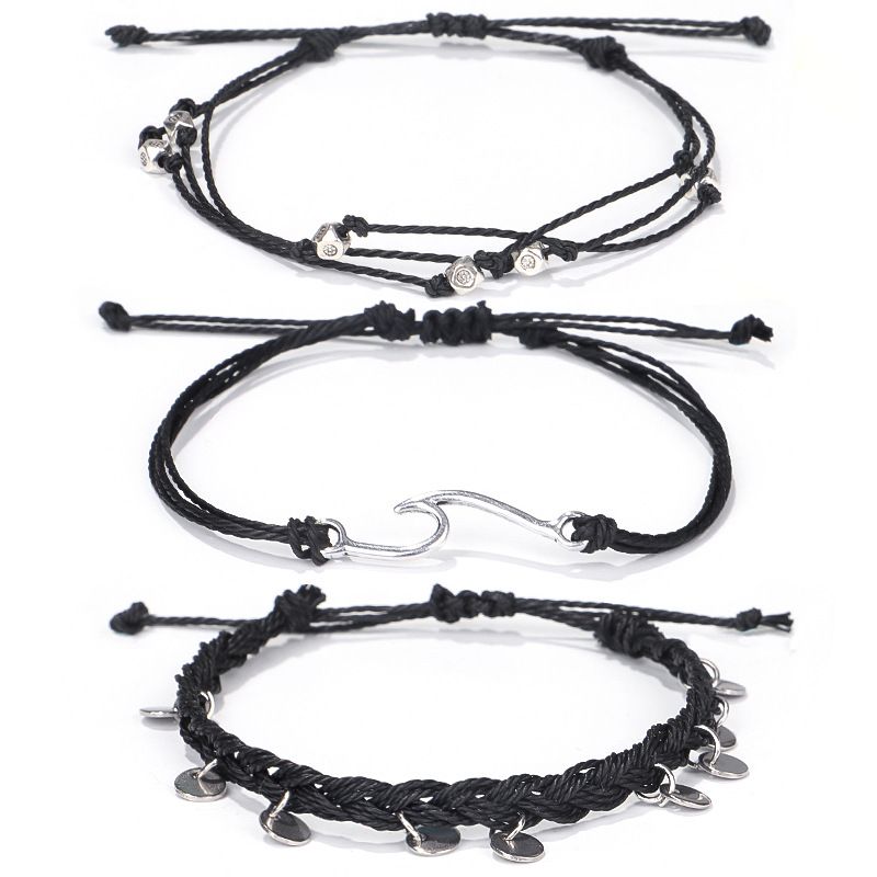 New Bohemian Vacation Style Summer Wax Thread Braided Wave Anklet Set_voghion.com