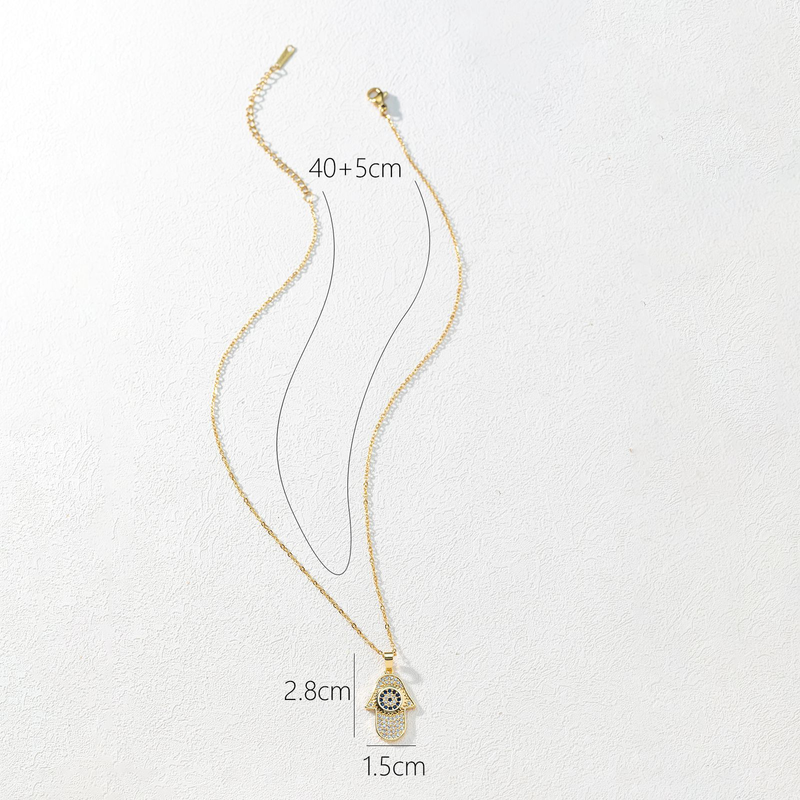 Modetrend neue Kupfer Zirkon Teufelsauge Palm Halskette Anhänger Mikro vergoldet Pullover Kette_voghion.com