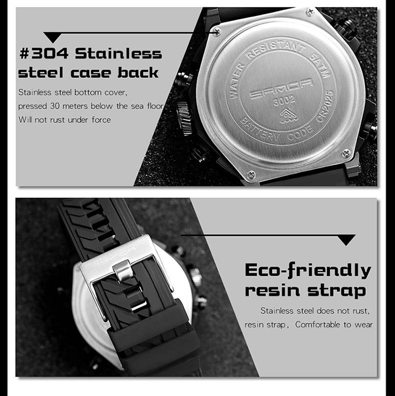 SANDA LED Digital Sport Watches 50m Waterproof Electronic Wristwatch Three Time Display Quartz Watch for Men Alarm Clock_voghion.com