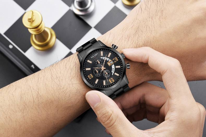 Neue Mode Luxus Edelstahl Uhr für Männer Schwarz Quarz Armbanduhren Business Casual Große Zifferblatt Uhr Männliche Uhr Relogios Masculinos_voghion.com