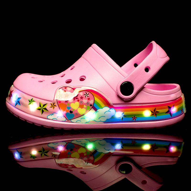 Sommer Kinder Loch Sandalen LED Beleuchtet Blinklicht Schuhe Jungen Mädchen Strand Sandalen Kinder Atmungsaktive Mode Turnschuhe_voghion.com