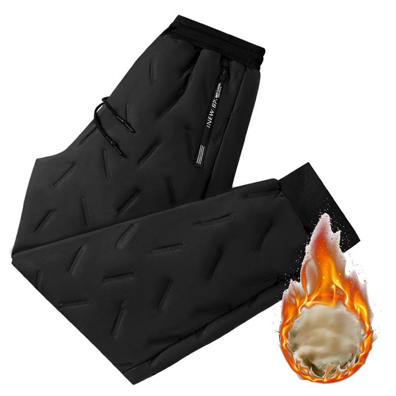 Pantalon d'hiver doublé polaire pour homme - Pantalon thermique coupe-vent imperméable avec poignets élastiques, grandes tailles disponibles (noir, gris foncé, coupe droite)_voghion.com