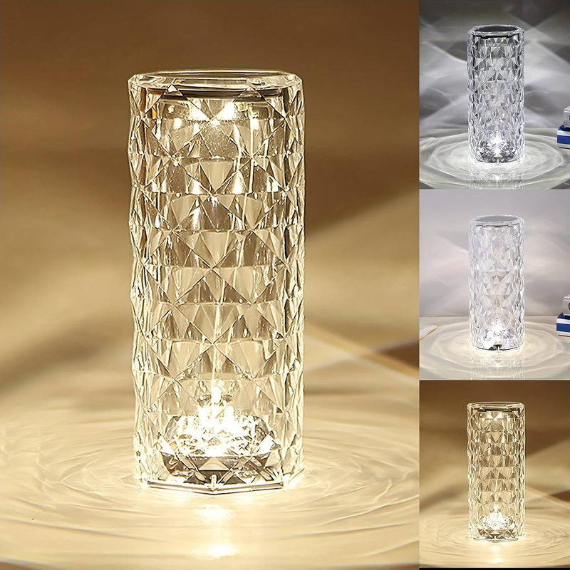 Lampada da tavolo in cristallo con controllo touch a 3 colori che cambia: luce notturna a LED con caricabatterie USB per decorazioni per la casa, Halloween, Natale, campeggio, feste_voghion.com