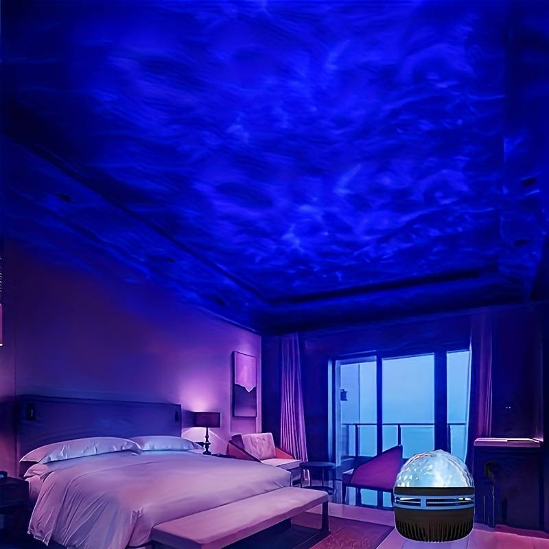Proyector de estrellas, para proyector de galaxias, proyector de olas oceánicas, proyector de luz nocturna para dormitorio, con 7 patrones de color y control remoto, alimentación por USB, Navidad_voghion.com