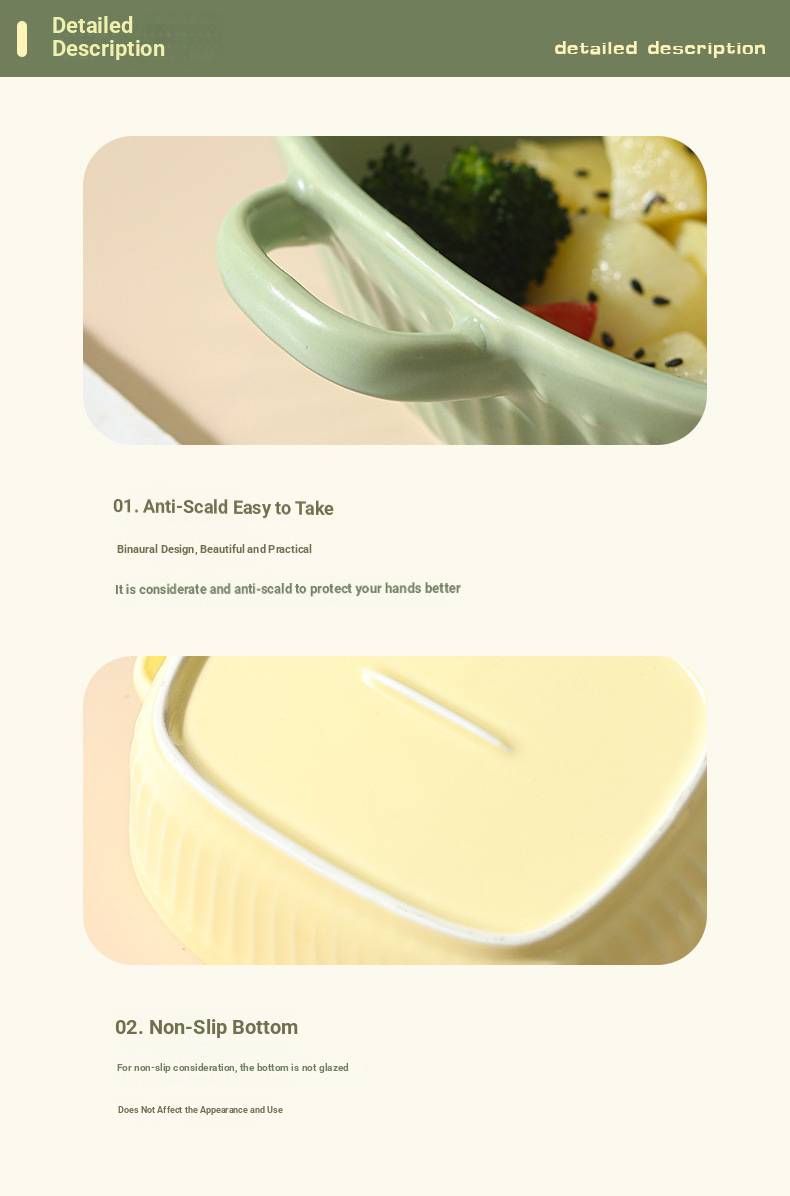 Nordische Keramik-Auflaufform mit Griffen – geeignet für Heißluftfritteuse und Backofen, mikrowellengeeignet (18 cm, einfarbige Pastellfarben, für Gratin, Obstsalat)_voghion.com