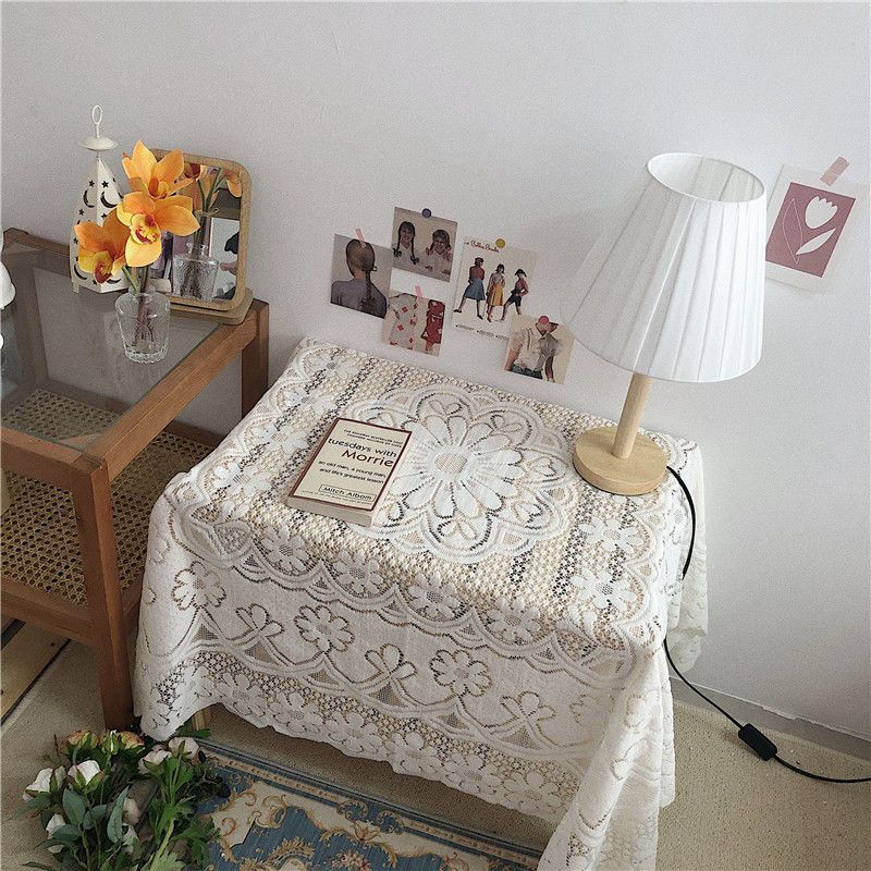 White Lace-Edged Coffee Tablecloth Fresh Square Tablecloth_voghion.com