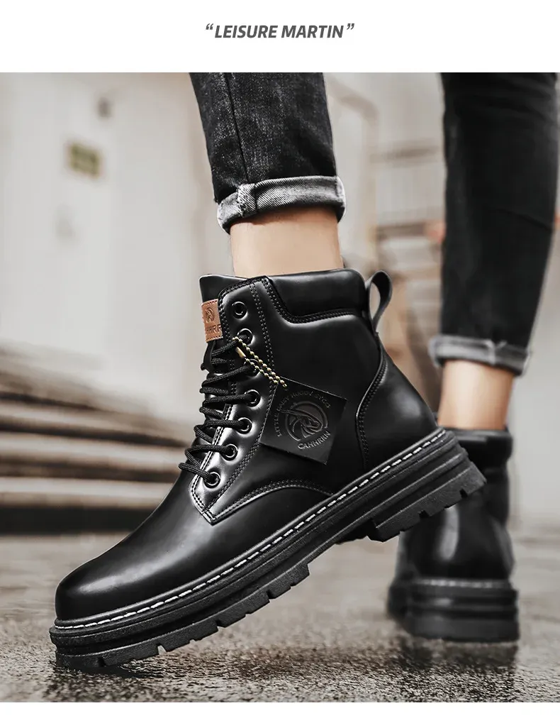 High Top Nahka Muoti Moottoripyörä Miesten Talvisaappaat Miesten Pitsi Kengät Botas Hombre_voghion.com