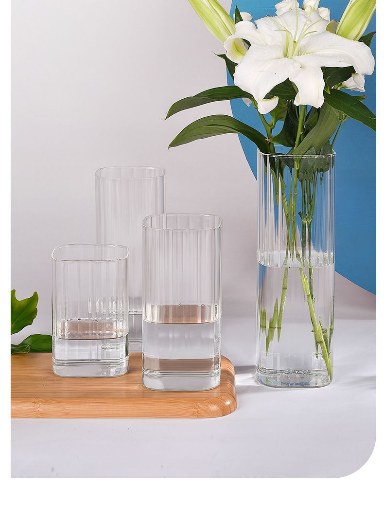 Vintage Square Glass Vase With Striped Design - Elegant Home Decor For Floral Arrangements & Terrarium Displays_voghion.com