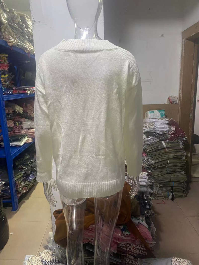 Pull de couleur unie pour femmes, col en v, manches longues, haut_voghion.com