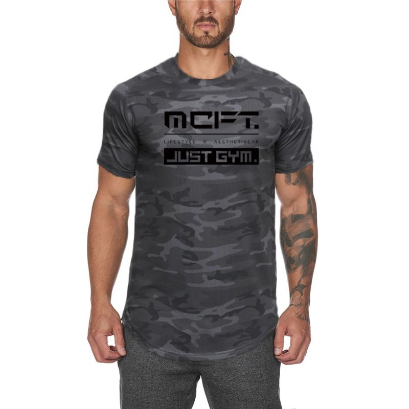Schnell trocknendes T-Shirt für Herren, atmungsaktiv, für Herren, Camo-Farbe, Fitness, kurzärmelig, eng anliegend, für Laufen, Sportbekleidung, Muskeln_voghion.com