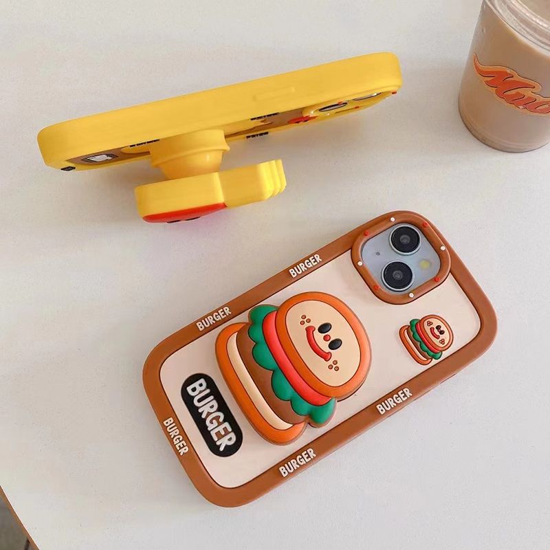 Zabaven 3D silikonski nosilec za krompirček in burger za par telefonov za iPhone 15 Pro Max 14 13 11 12 z držalom in stojalom_voghion.com