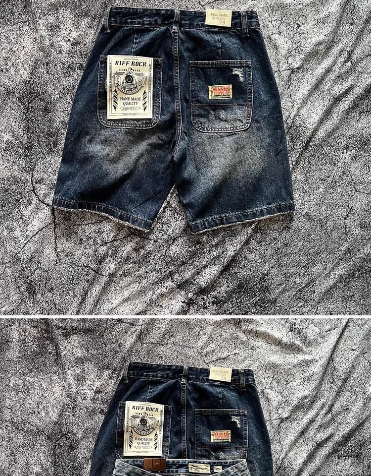 Small and niche hole torn beggar pants, summer denim capris, straight fit, youth trend shorts_voghion.com