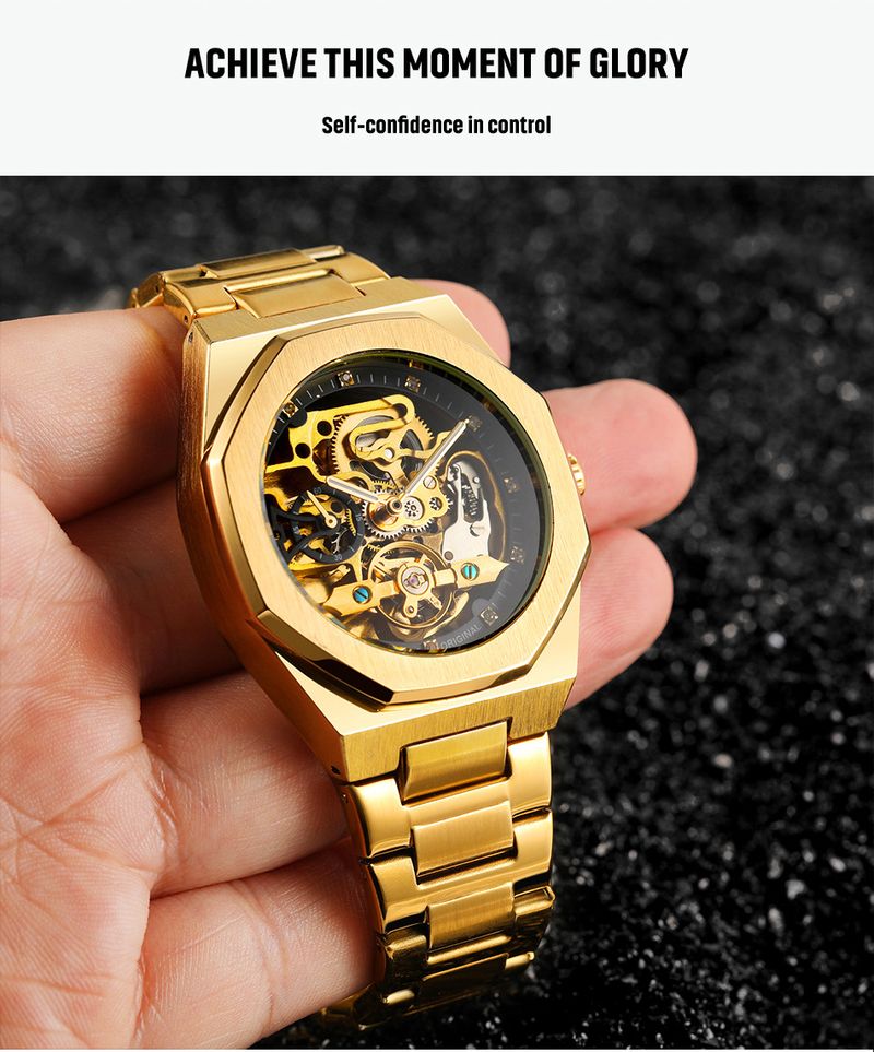 Men's Automatic Mechanical Watch With Luminous Hands, Three Subdials, And Day Display - Stainless Steel Band Six Pin Week Steel Belt Mechanical Watch_voghion.com