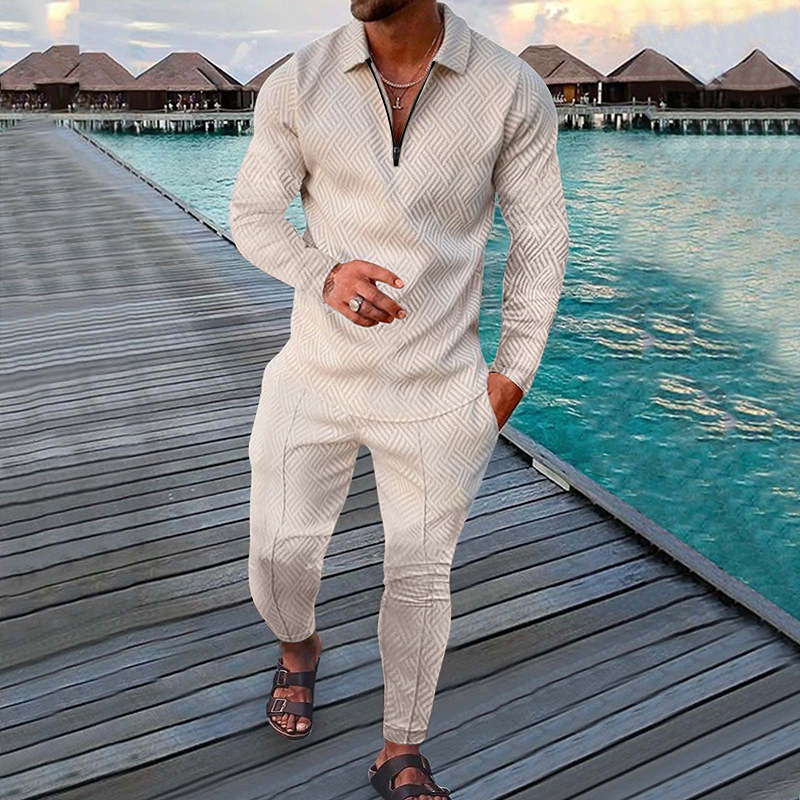 Camisa polo de manga larga y pantalones de chándal para hombre, traje de primavera y otoño de 2023, sudadera con cuello en V, ropa de calle vintage, conjuntos de chándal_voghion.com
