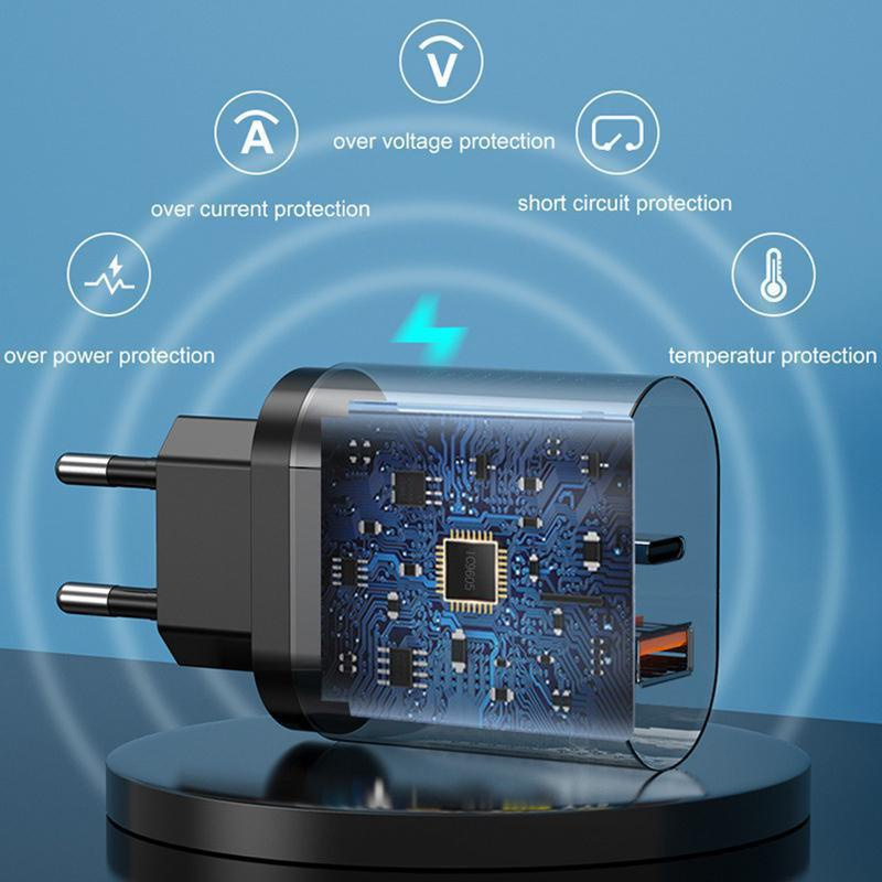 20W PD+USB Fast Charge Adapter QC 3.0 Fast Charge Type-C Charger Europe/America/British Wall Phone Fast Charge Household Wall Charger Travel Adapter_voghion.com