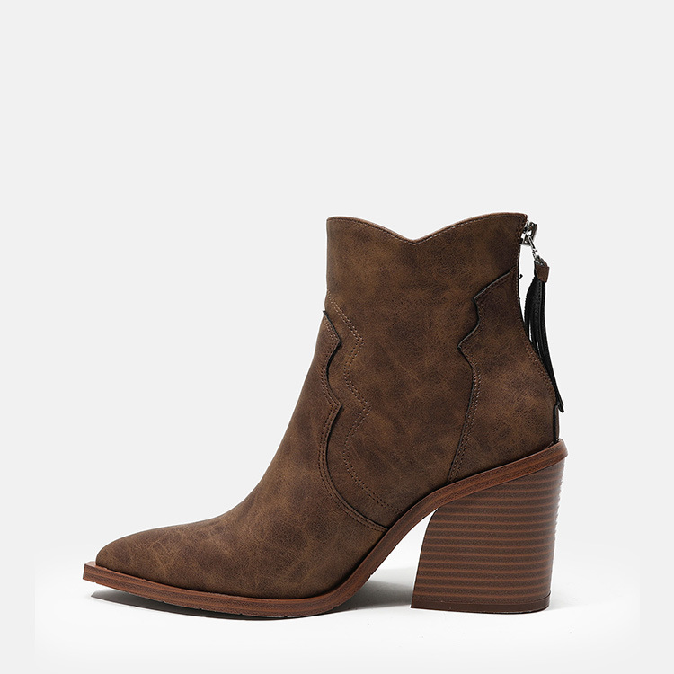 Women's Shoes short boots women's Martin boots thick heels high heels pointed zipper and nude boots_voghion.com