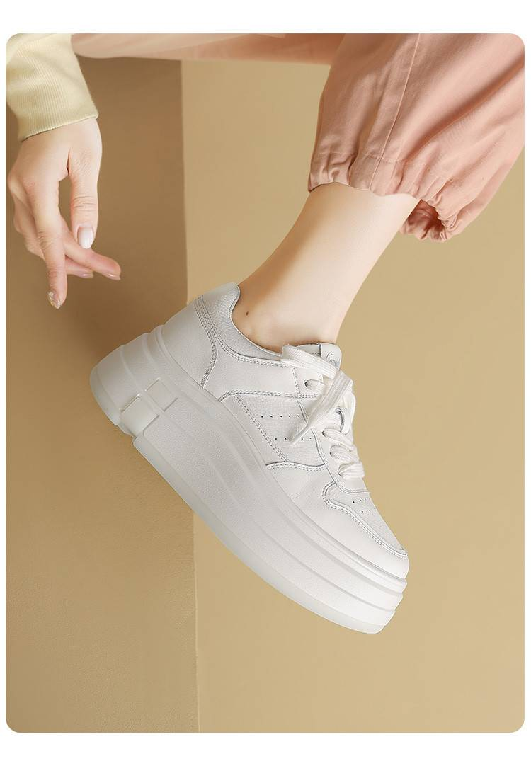 cameido Women's Thick - Soled White Sneakers, Spring 2025 Platform Casual Shoes, Elevating Lace - Up Slip - On Shoes For Women_voghion.com