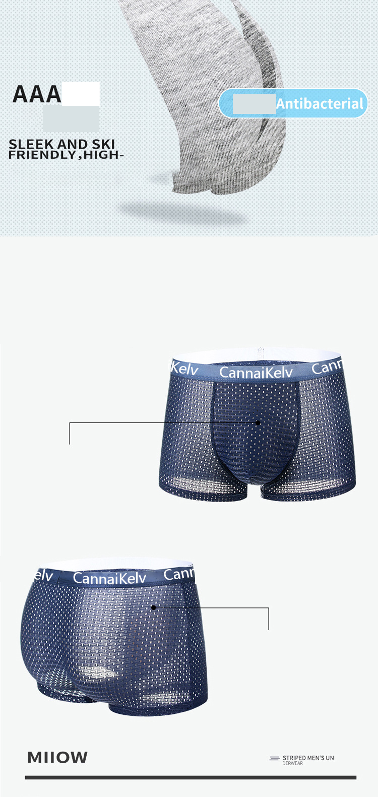 Herreundertøy Issilke Netting Antibakteriell Sommer Tynn Midje Pustende Sømløs Boxershorts Head Herre Bomull_voghion.com