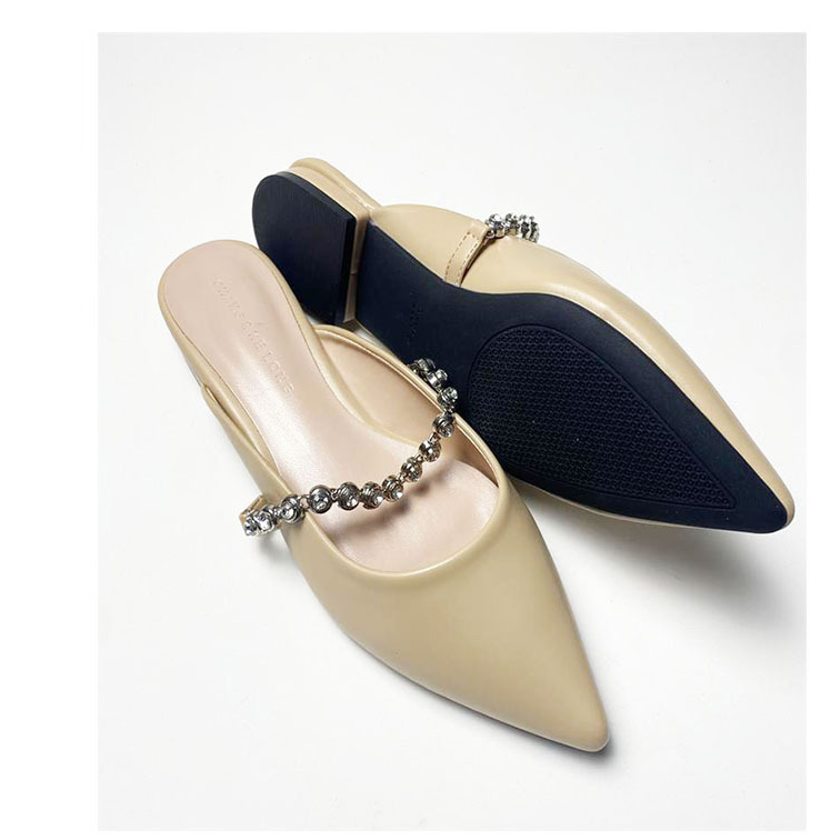 Damenschuhe Halbschuhe für Damen, Sommer-Outdoor-Bekleidung, neue flache Sandalen mit Einzelriemen, Edelsteinkette, spitze Zehenpartie_voghion.com