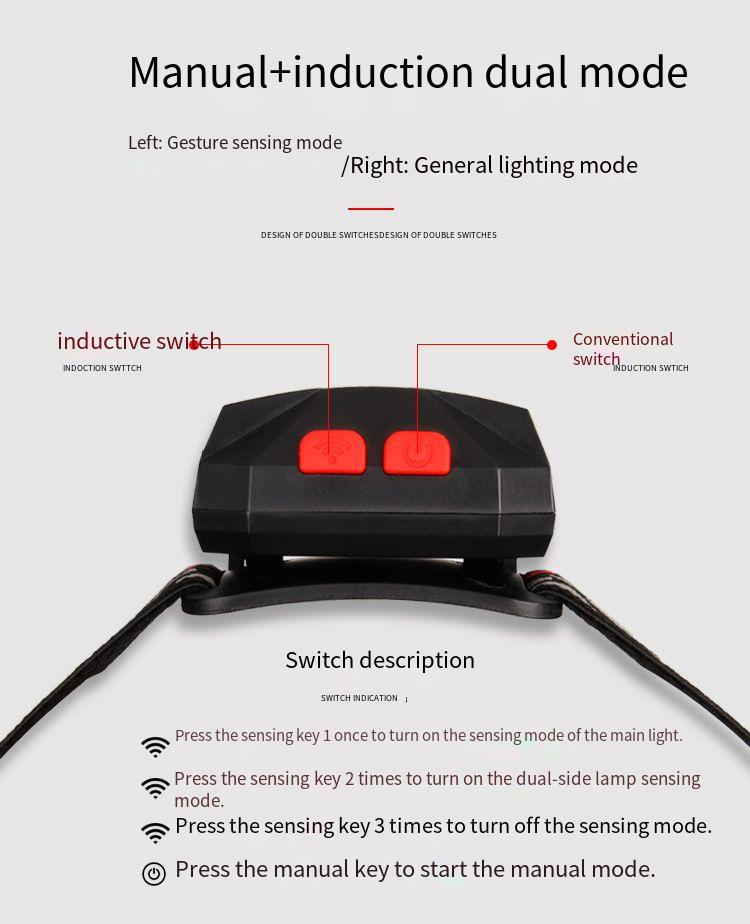 Headlight Sensing Usb Charging Warning Red Led Strong Light Cob Outdoor Night Fishing Waterproof Headlight_voghion.com