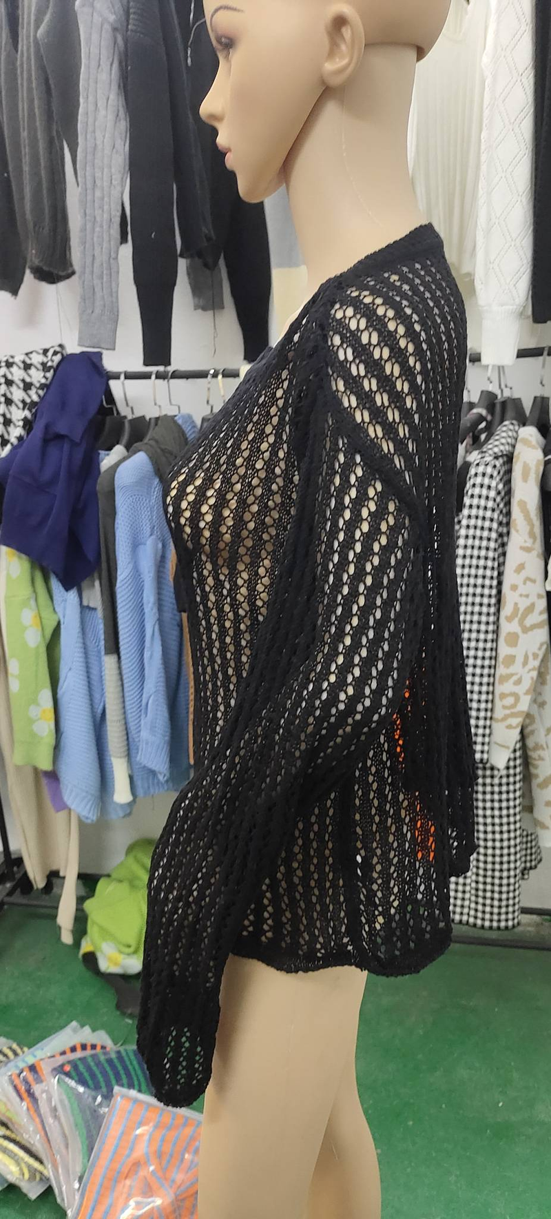 Casual Weiß Pullover Pullover Aushöhlen Fishnet Sommer Mode Lose Smock Langarm Y2k Löcher Hemd Frauen Harajuku_voghion.com