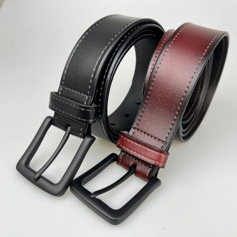 Ceinture en cuir véritable pour homme - Style cowboy classique avec coutures et fermeture à boucle pour jeans et pantalons_voghion.com