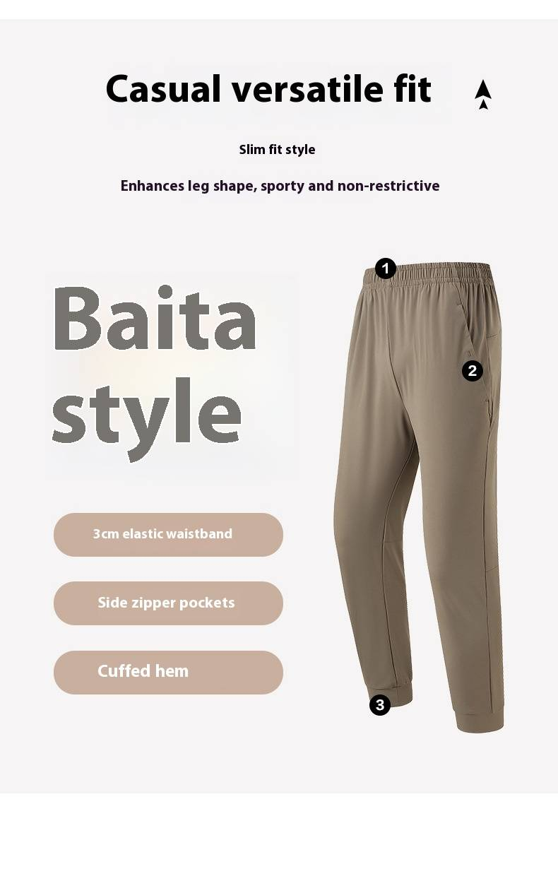 Pantalones casuales elásticos para hombre: transpirables, de secado rápido, de alta elasticidad, cómodos para todas las estaciones, con pierna recta y puños ajustables._voghion.com