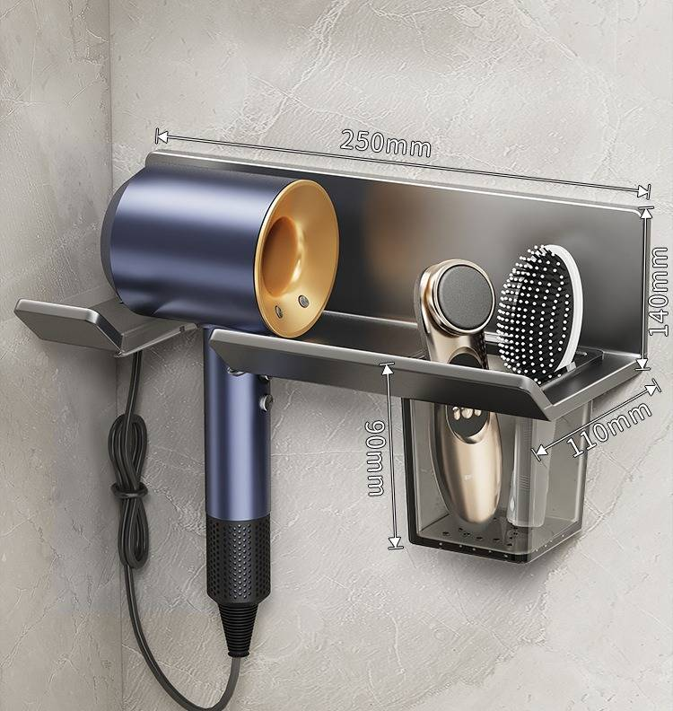 Gun Grey Wall-Mounted Toothbrush Holder With Detachable Toothpaste Squeezer & Matching Cups - Space-Saving Bathroom Organizer For Family Of 2/3/4_voghion.com