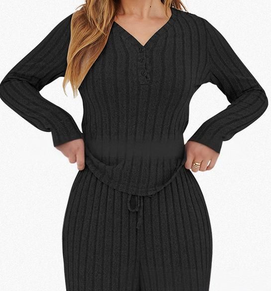 Ensemble de survêtement décontracté en tricot pour femme, haut à manches longues et pantalon ample, tenue deux pièces pour l'automne et l'hiver_voghion.com