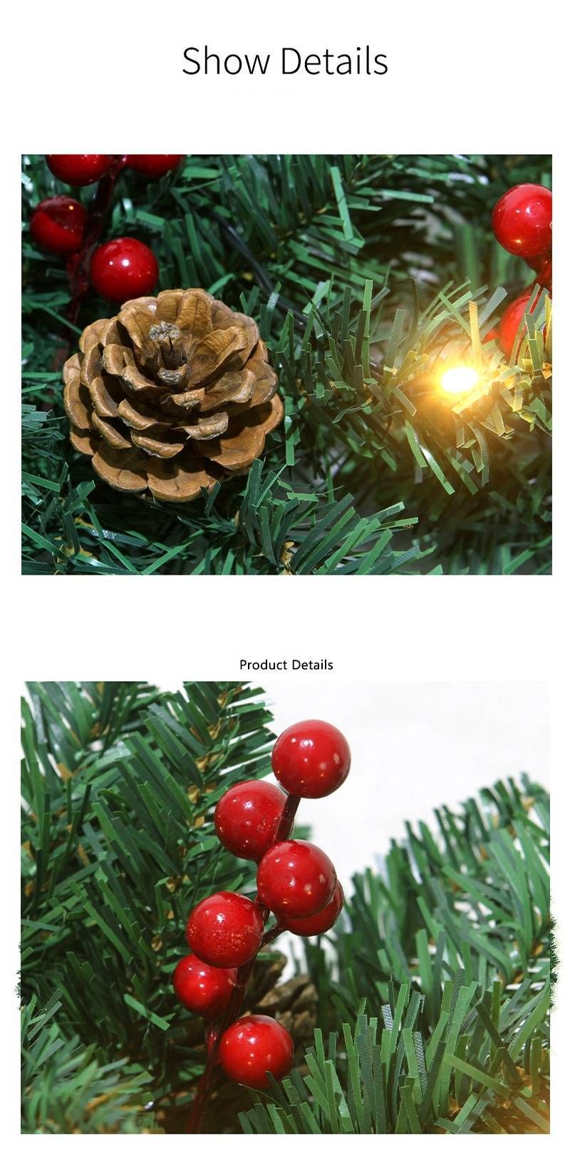 Ghirlanda di bacche natalizie da 2,7 m con luci a LED, alimentata a batteria o con spina, decorazione natalizia in PVC per la casa, le feste e le decorazioni festive._voghion.com