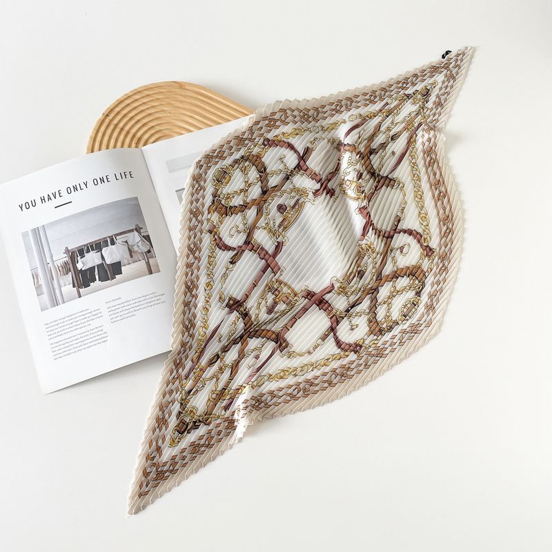 Square 70cm Printed Small Silk Women's New Neck Satin Pressed Pleated Scarf_voghion.com