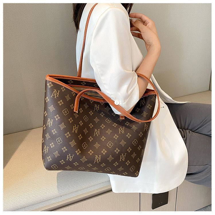 Textura moda feminina nova 2024 capacidade completa impressão carta grande tote casual mãe bolsa de ombro único grande_voghion.com