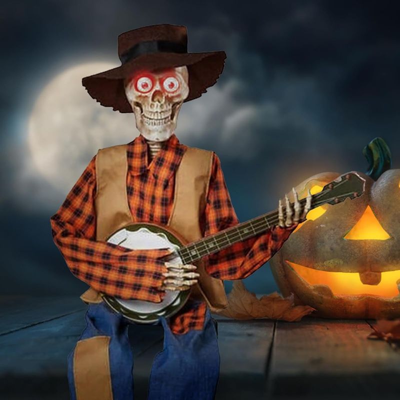 Cross-border Halloween Animated Banjo Skeletons Halloween skeleton decoration ornaments_voghion.com