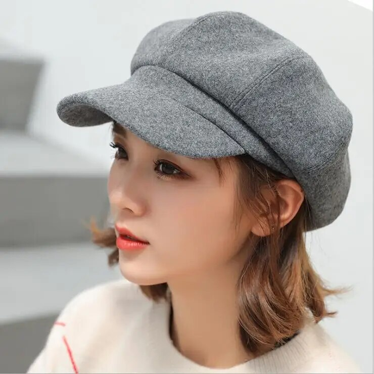 Fashion Autumn Hats for Solid Plain Octagonal Newsboy Cap Men Ladies Casual Wool Hat Winter Beret Women Painter Caps_voghion.com