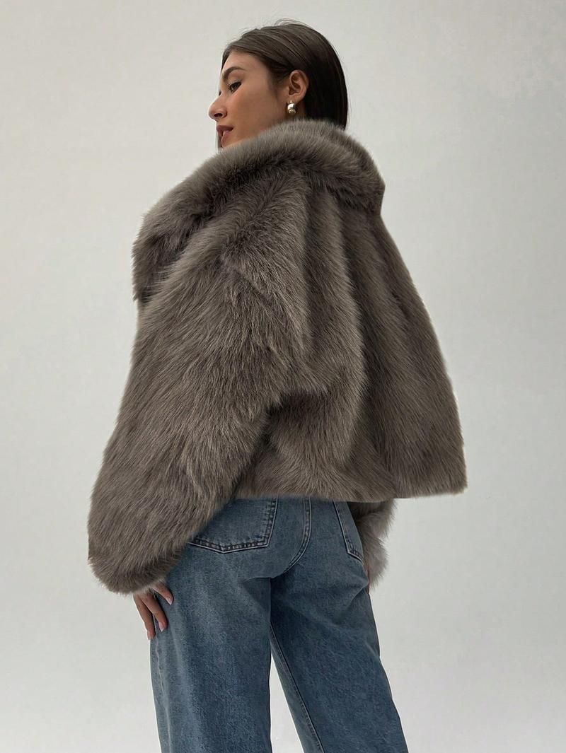 Kurze Kunstpelzjacke – Trendiger Oversize-Reversmantel für Damen (S-XXL, Schwarz/Grau/Anthrazit/Burgunderrot/Weiß, leichte Wärme)_voghion.com