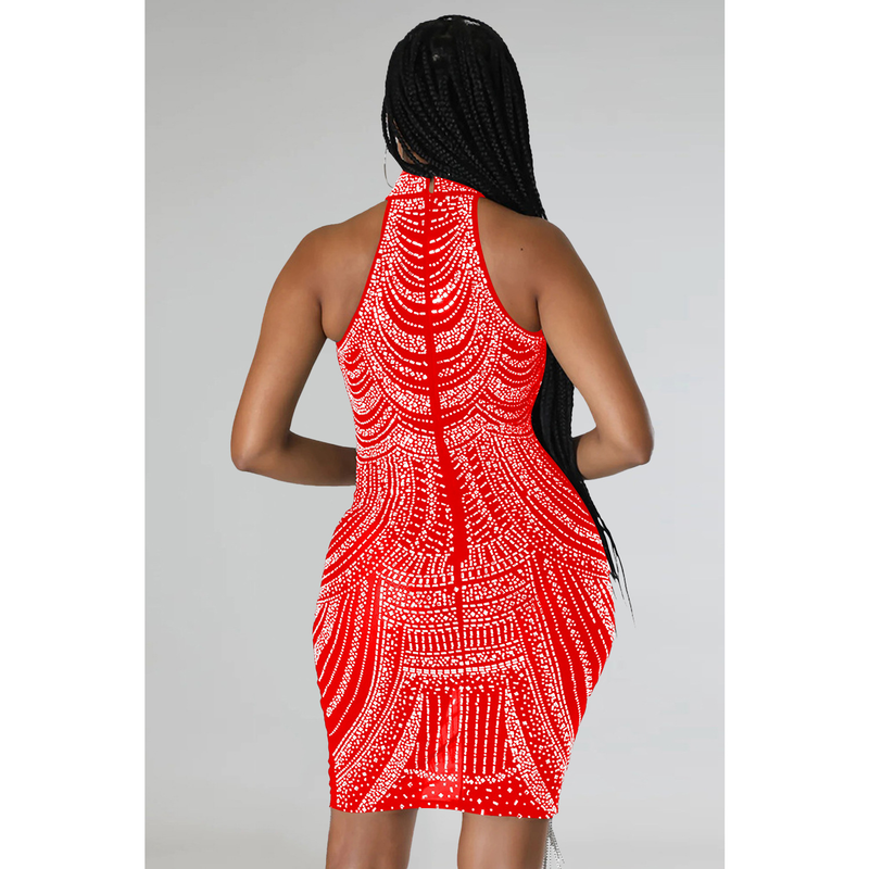 Abito da donna con gonna corta con scollo all'americana senza maniche e diamanti caldi in tinta unita tinta unita_voghion.com