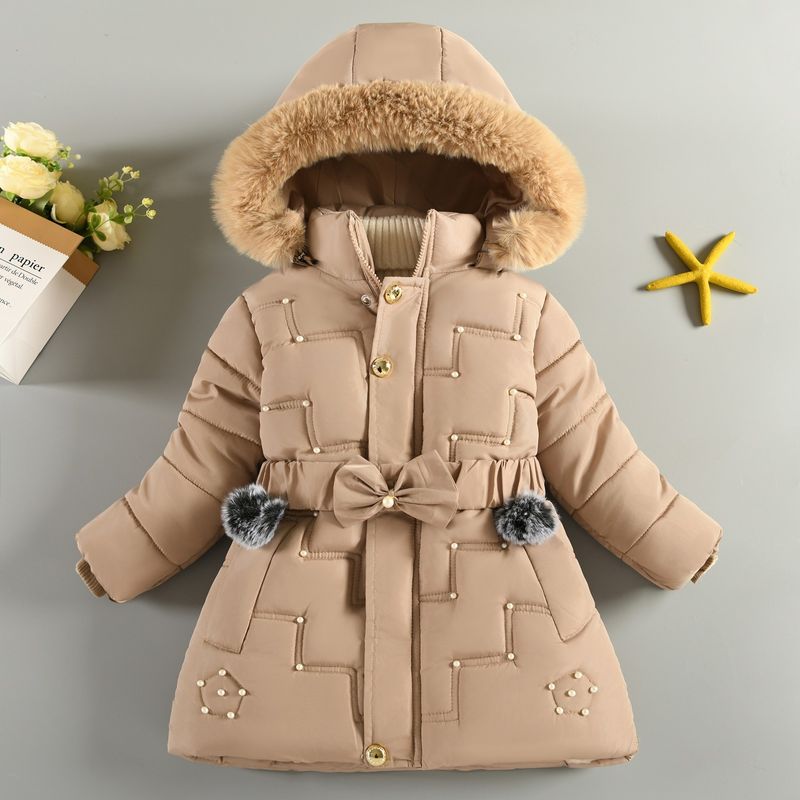 Langer, fleecegefütterter Wintermantel für Mädchen (3-8 Jahre) – Trendige, dick wattierte Jacke mit abnehmbarer Kapuze_voghion.com