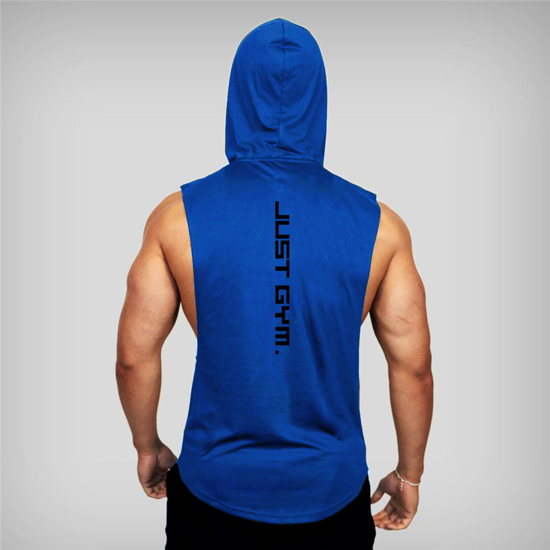 Muscle men's fitness cotton printed camisole hooded sports vest loose hurdle training sleeveless top_voghion.com