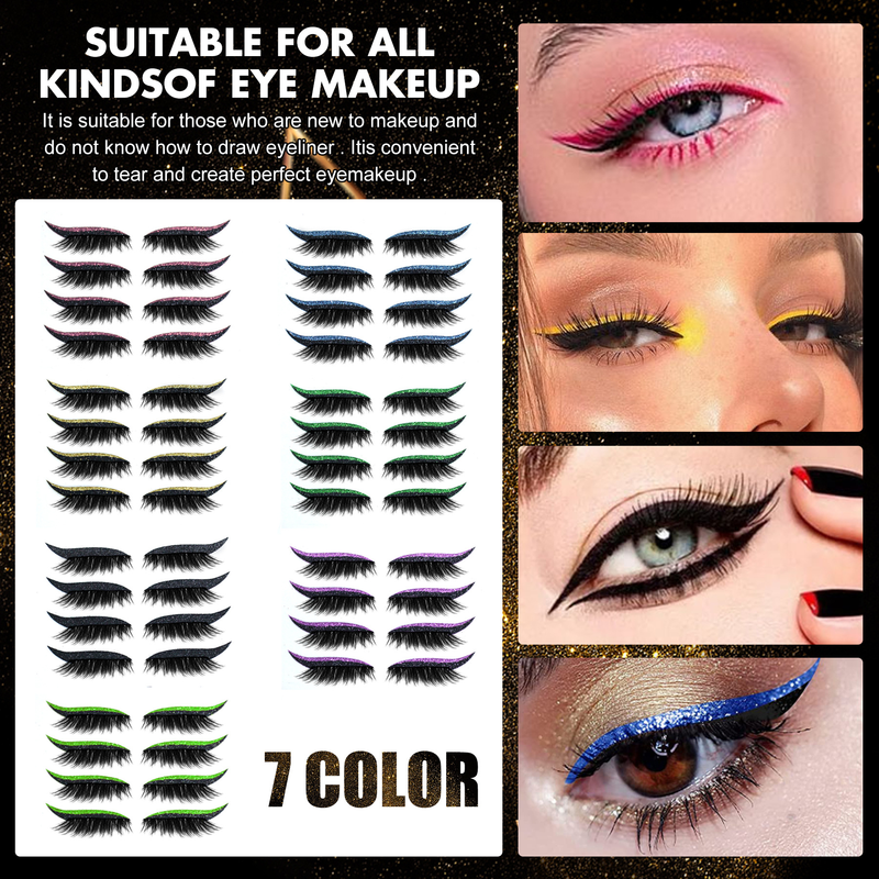 Novo delineador autoadesivo com glitter, sombra para pálpebras duplas, cílios postiços à prova d'água, adesivos de maquiagem para os olhos para festas_voghion.com