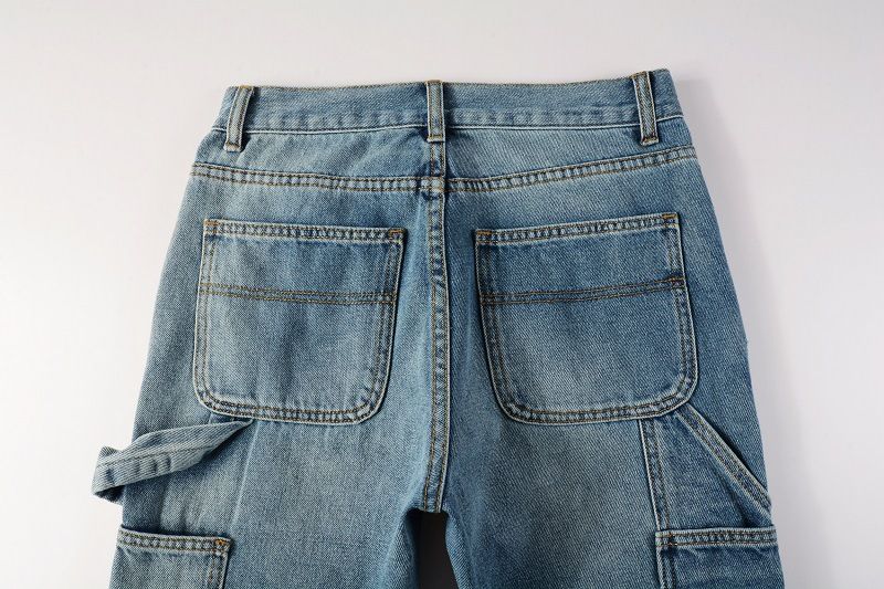 Men's Clothing men's patchwork contrast color distressed slightly flared washed jeans flared jeans_voghion.com