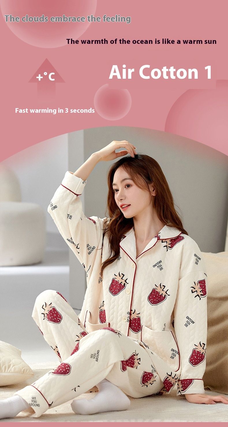 Cardigan e pigiami autunnali da donna, pigiami a maniche lunghe in cotone, cotone sandwich, spesso, caldo, traspirante, tuta invernale da casa_voghion.com