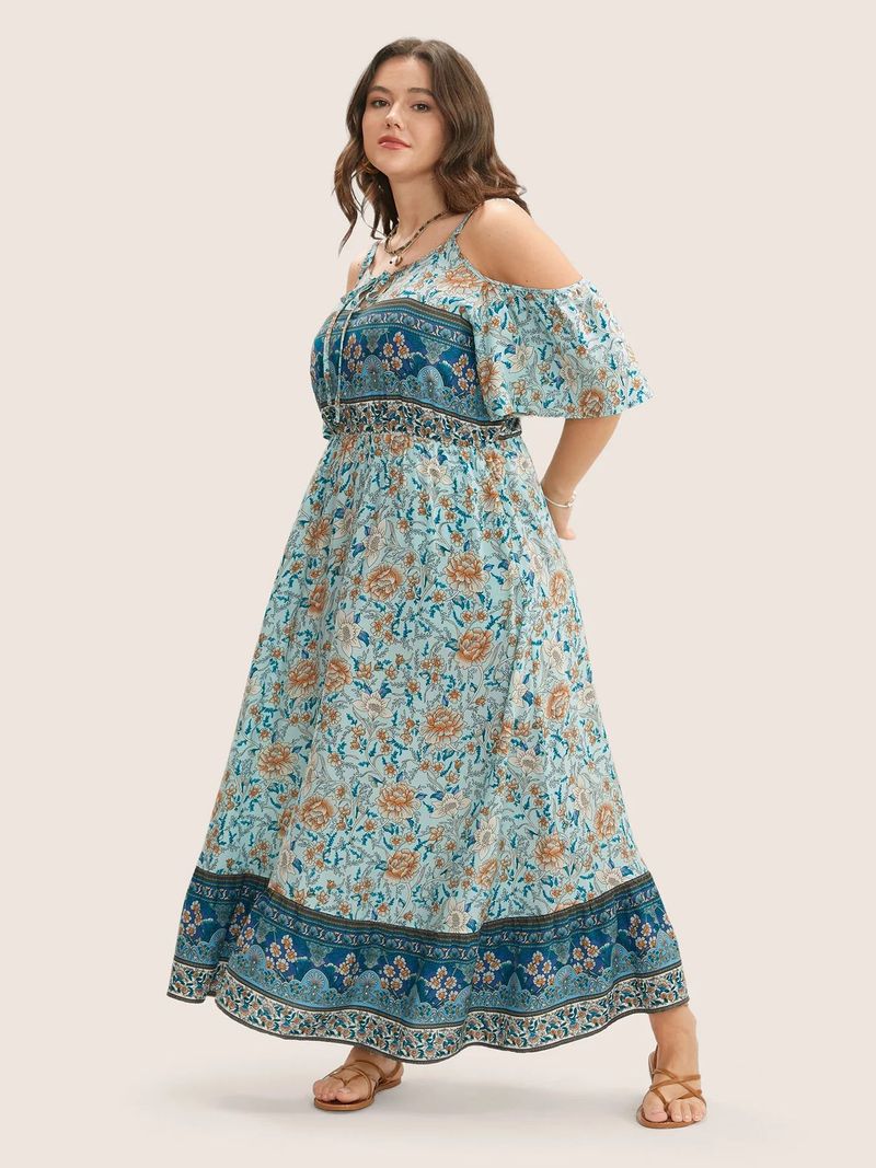 Vestido de verano con tirantes, sexy, informal, con hombros descubiertos y estampado floral para mujer_voghion.com