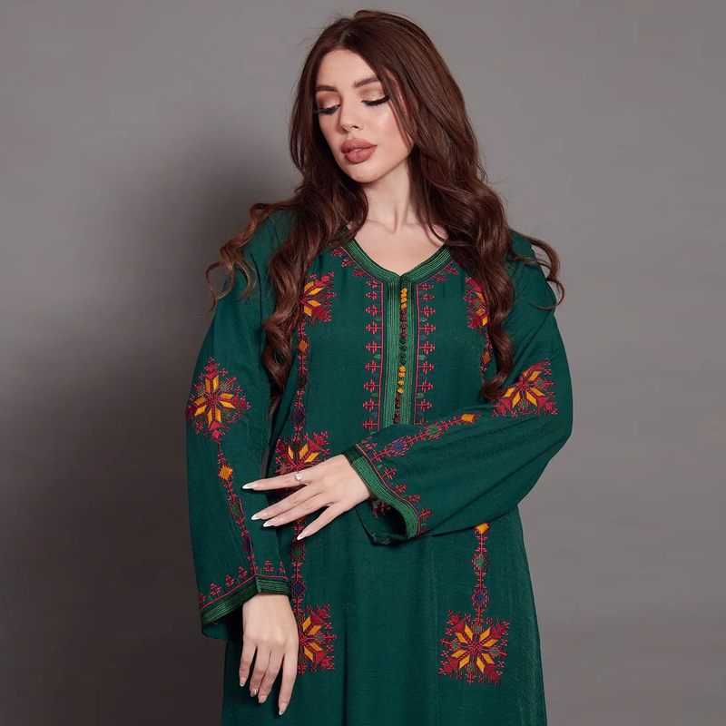 Dameskleding Middelste gewaad Geborduurd Geborduurd Abaya Jurk Lange rok Dubai_voghion.com