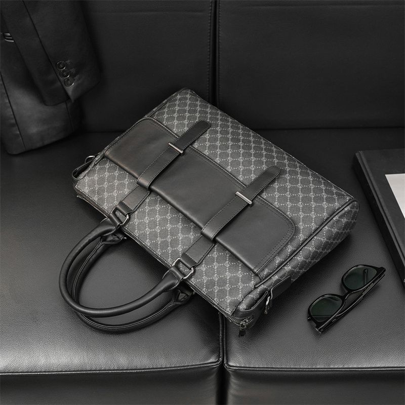 Pattern black handbag, business casual briefcase, trendy fashion shoulder bag, crossbody computer bag_voghion.com