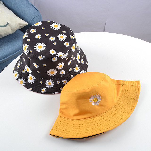 Daisies Embroidered Buckets Hat Cow Women Transparent Lace Flower Beach Panama Hats Top Snapback Fashion Daisy Sun Cap Summer_voghion.com