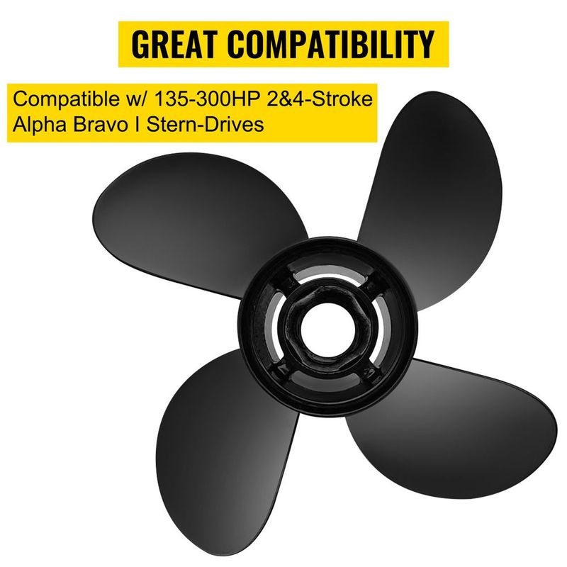 VEVOR Outboard Propeller, Replace For OEM 48-8M0084495, 4 Blades 14\" X 19\" Aluminium Boat Propeller, Compatible With 135-300HP 2-Stroke & 4-Stroke Outboards, Alpha&Bravo I Stern-Drives, RH_voghion.com